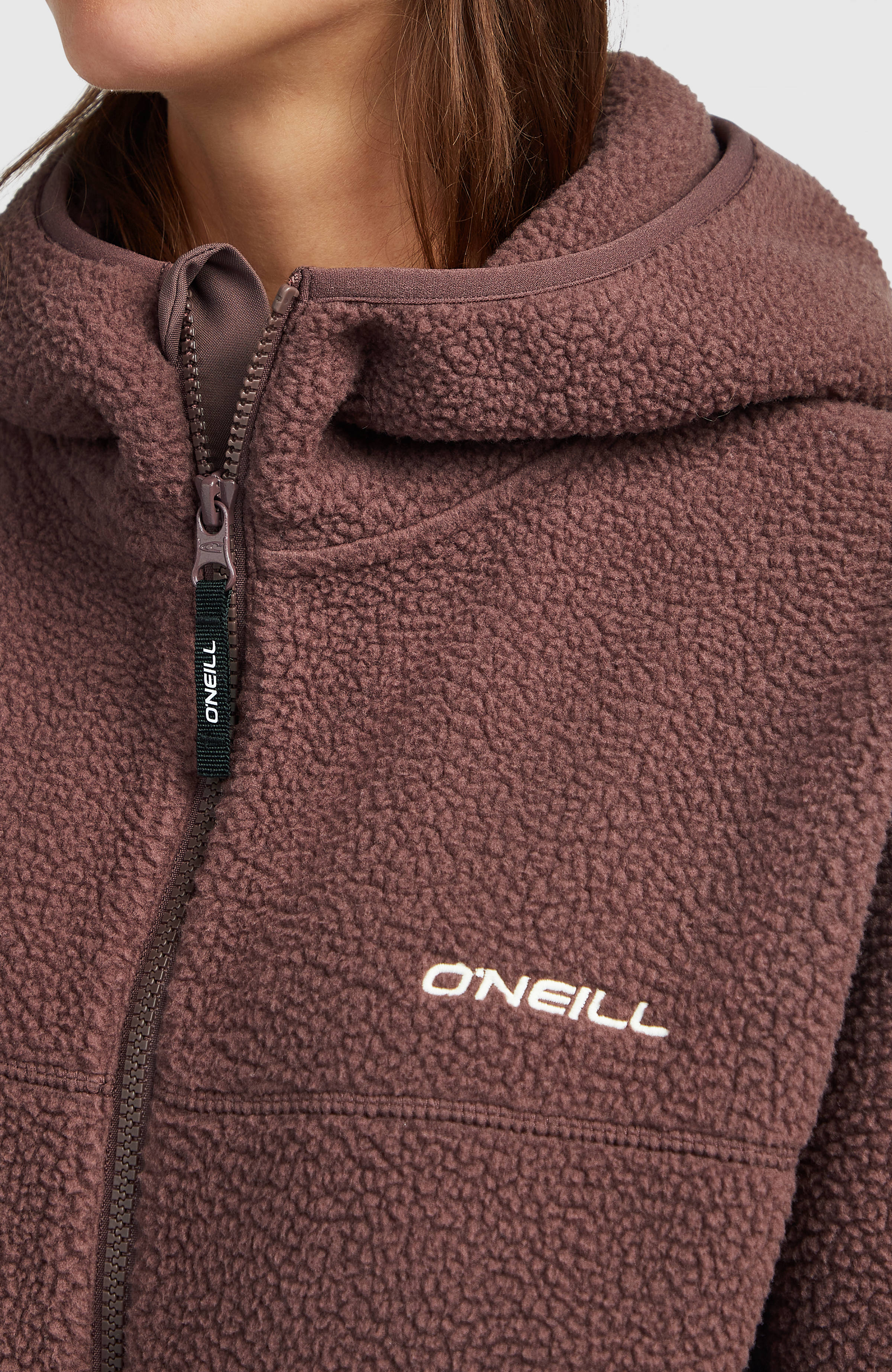Must-Have Long High-Pile Fleecejacke mit durchgehendem Reißverschluss | Purple Gray - Image 2