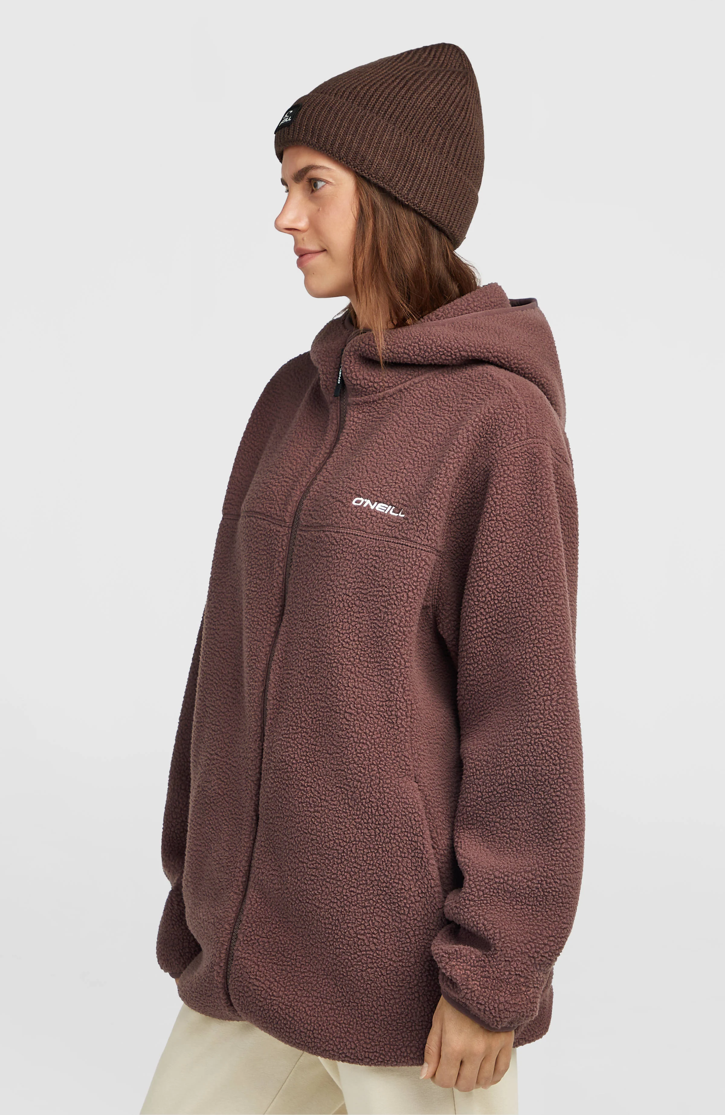 Must-Have Long High-Pile Fleecejacke mit durchgehendem Reißverschluss | Purple Gray - Image 3